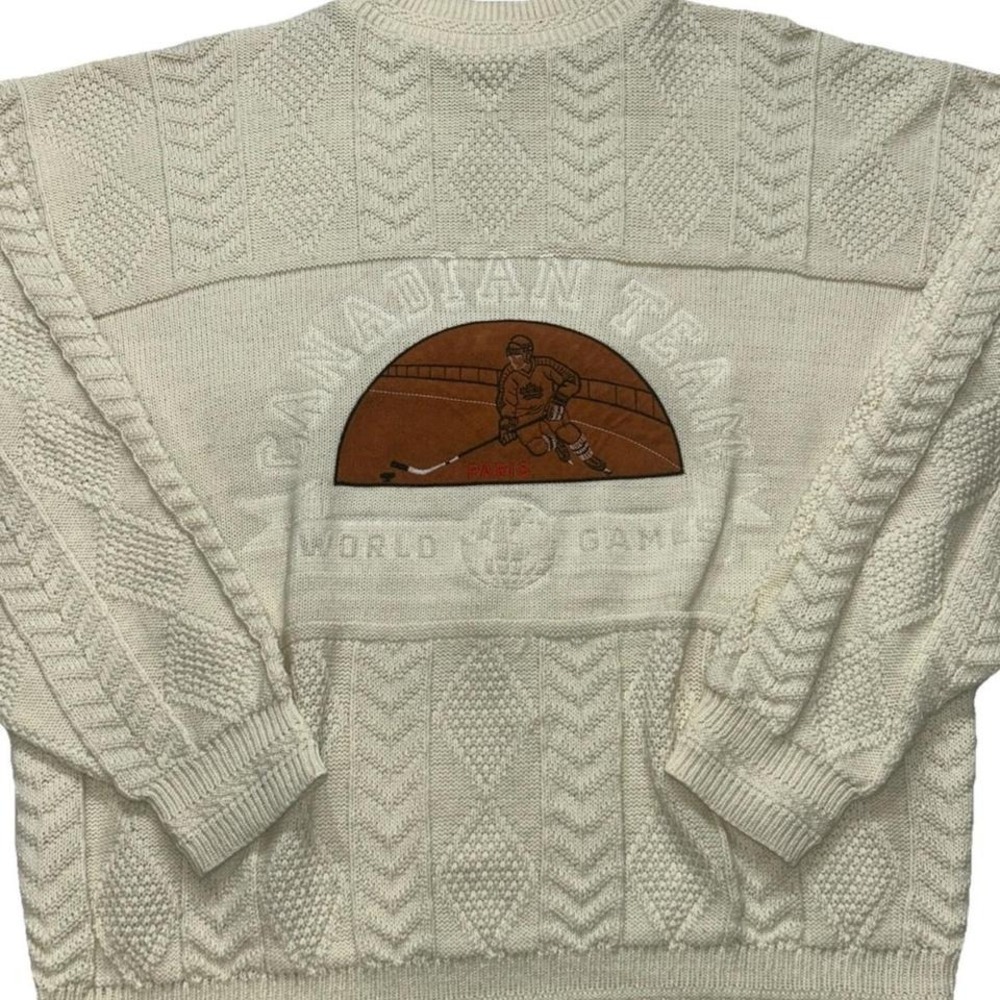 Canadian Team World Games Paris Ice Hockey Knit‎ Sweater,Cream,Canada Rare